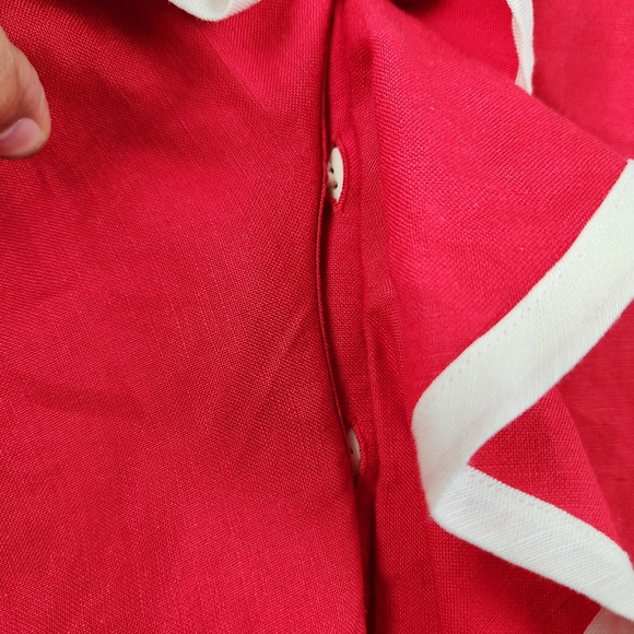 JG Hook Womens Plus Size 28W Linen Blend Red/White Ruffle Front Button Shirt - Picture 5 of 10